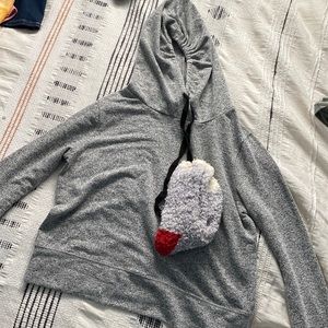 Silver salt and pepper light hoodie with free fuzzy socks